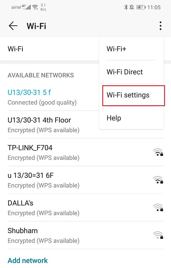 Select the Wi-Fi settings option