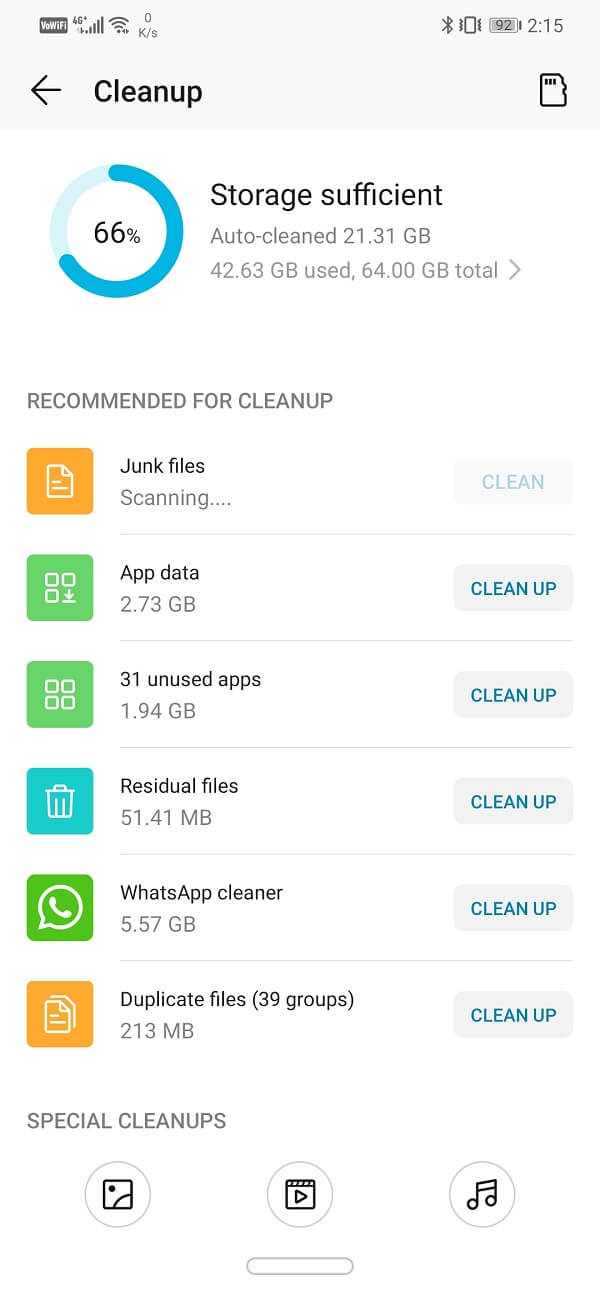 Select the app data, residual files that you can delete to free up space