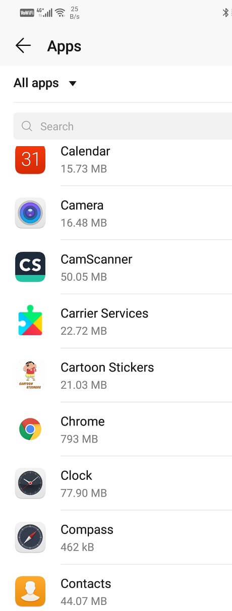 Select the app whose cache files you would like to delete and tap on it