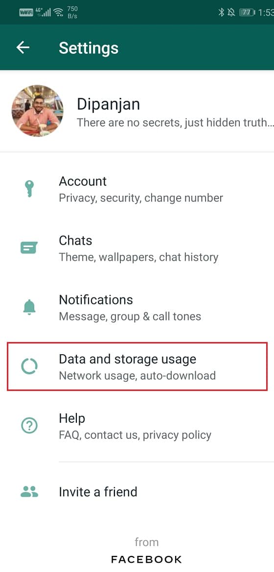 Select the data and storage usage option