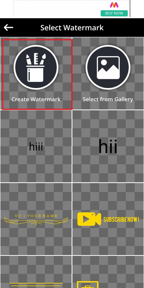 Select the image from your gallery and tap on create Watermark.
