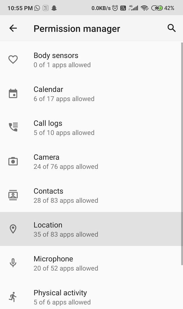 Select the location in Permission Manager | Fix Google Play Services Battery Drain