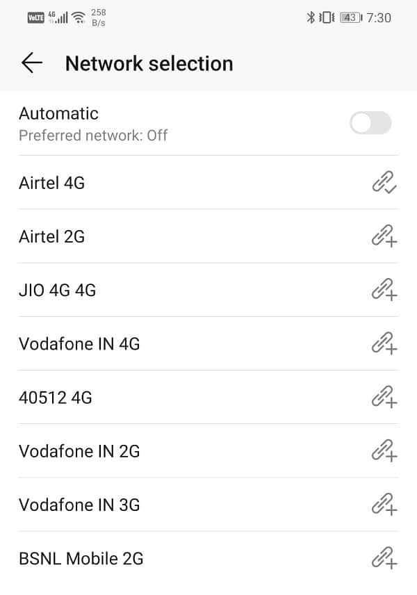 Select the network that says 4G or 3G next to it