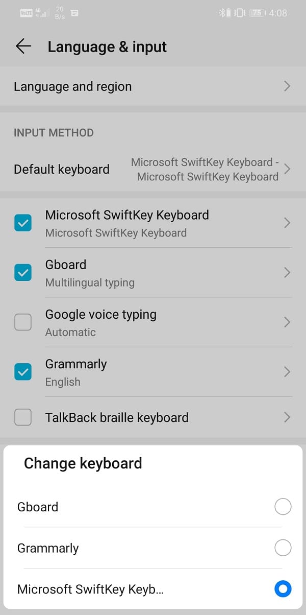 Select the new keyboard app, and it will be set as your default keyboard