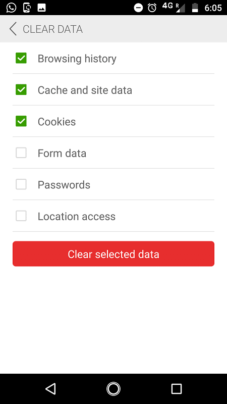 Select the options want to delete and click on clear selected data