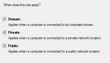 Select the options which you need from Domain, Private, Public