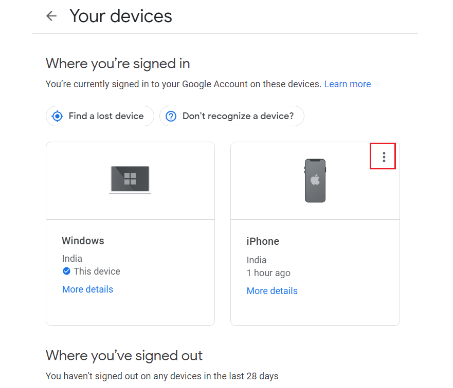 Select the three dots icon from the device you want to delete