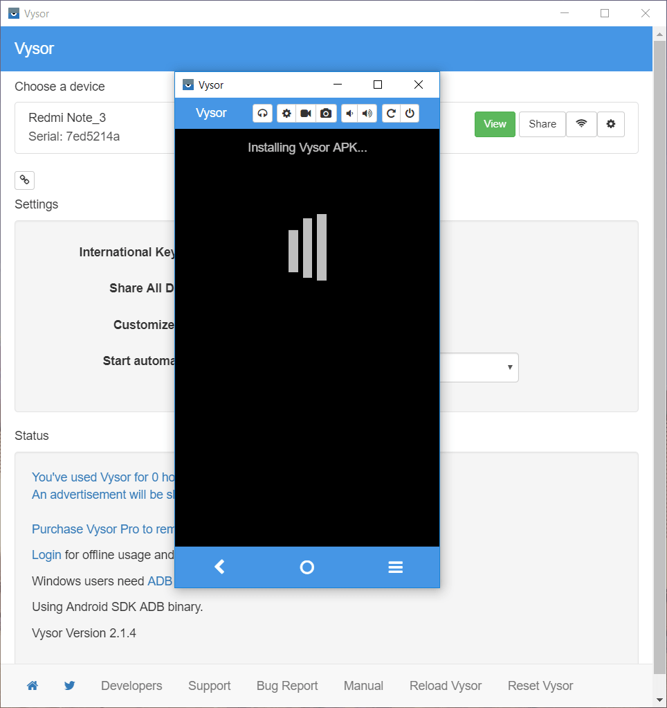 Select your phone and you can now see your phone screen on Vysor