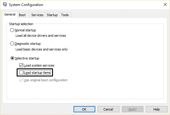 Selective startup in system configuration