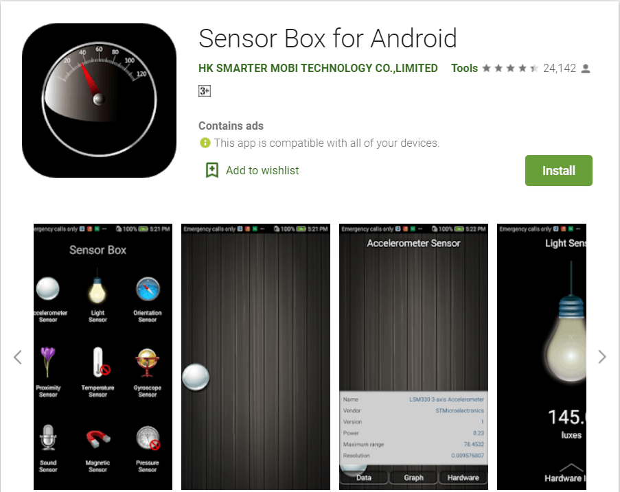 Skrzynka z czujnikami | aplikacje do sprawdzania sprzętu telefonu z Androidem