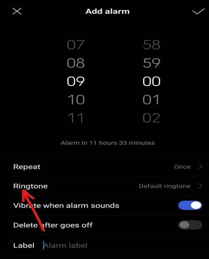 Set a ringtone for your alarm by clicking on the Ringtone option