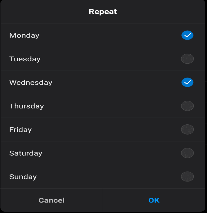 Set the alarm for any random day(s) of the week once done tap on the OK button