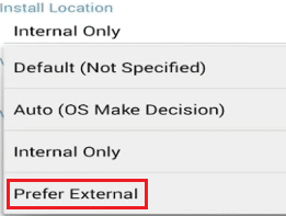 Set the install location to Prefer External