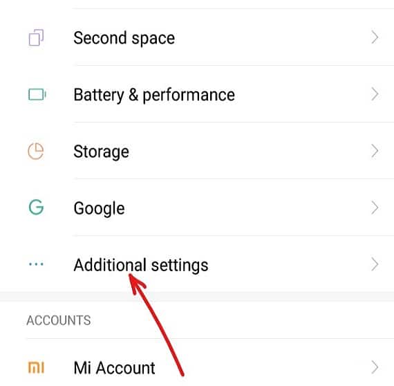 Settings page will open up then tap on Additional settings