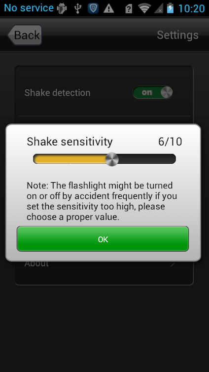 Shake Settings for Shake Flashlight App