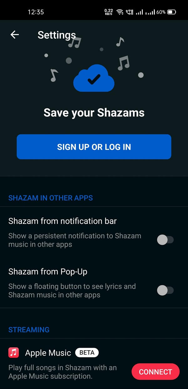Shazam also offers a pop-up feature, which you can activate at any time
