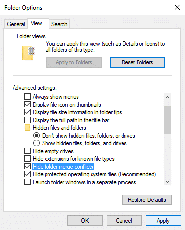 Show or Hide Folder Merge Conflicts in Windows 10