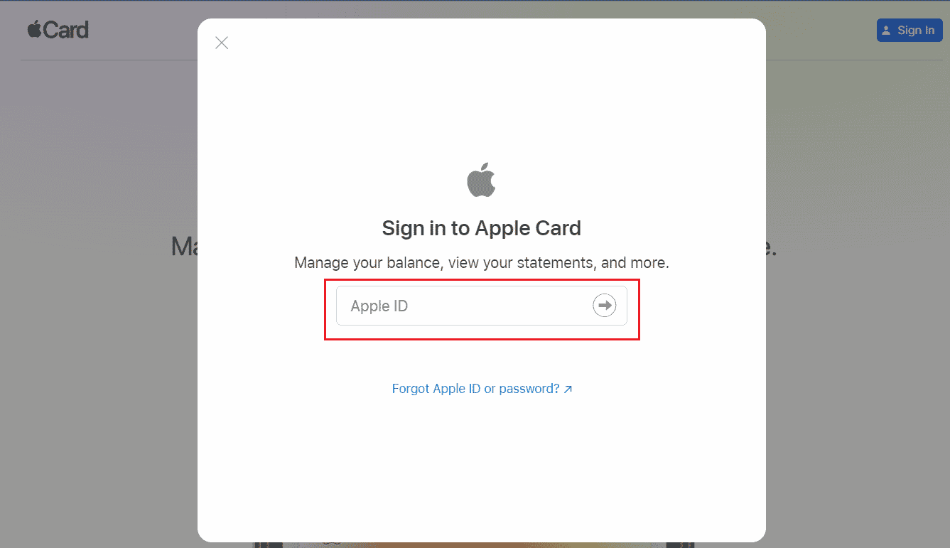 Sign in to Apple Card using your Apple ID and Password