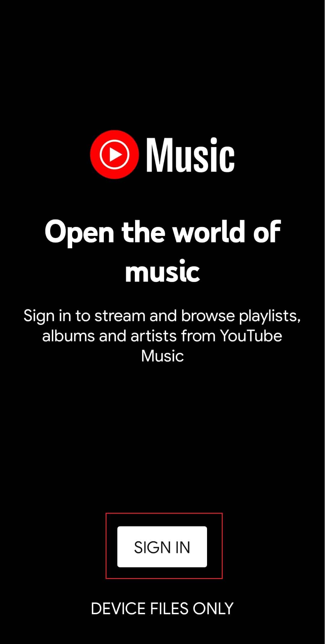 Sign in to YouTube Music app