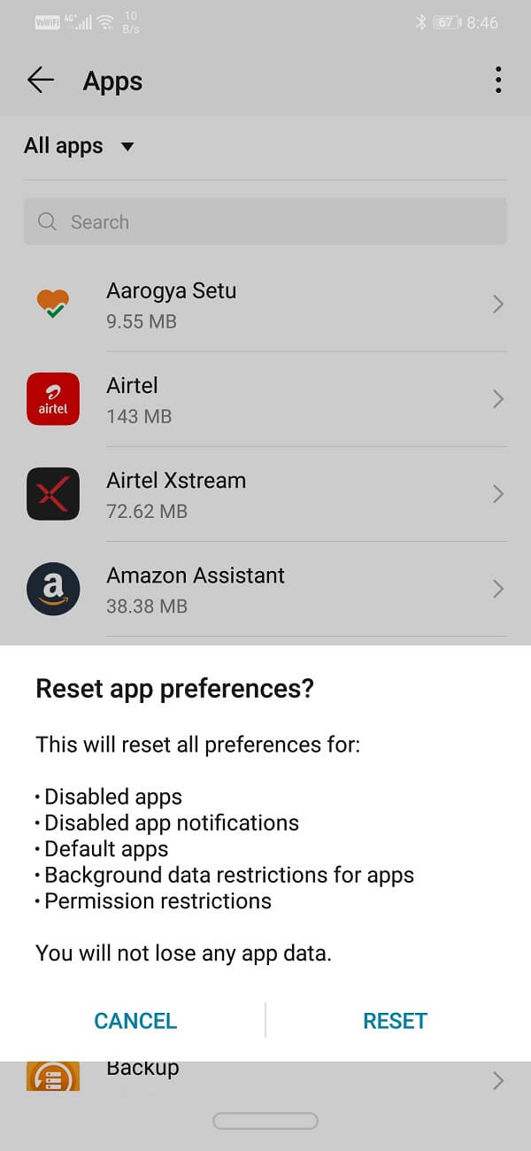 Simply click on the Reset button and the app defaults will get cleared