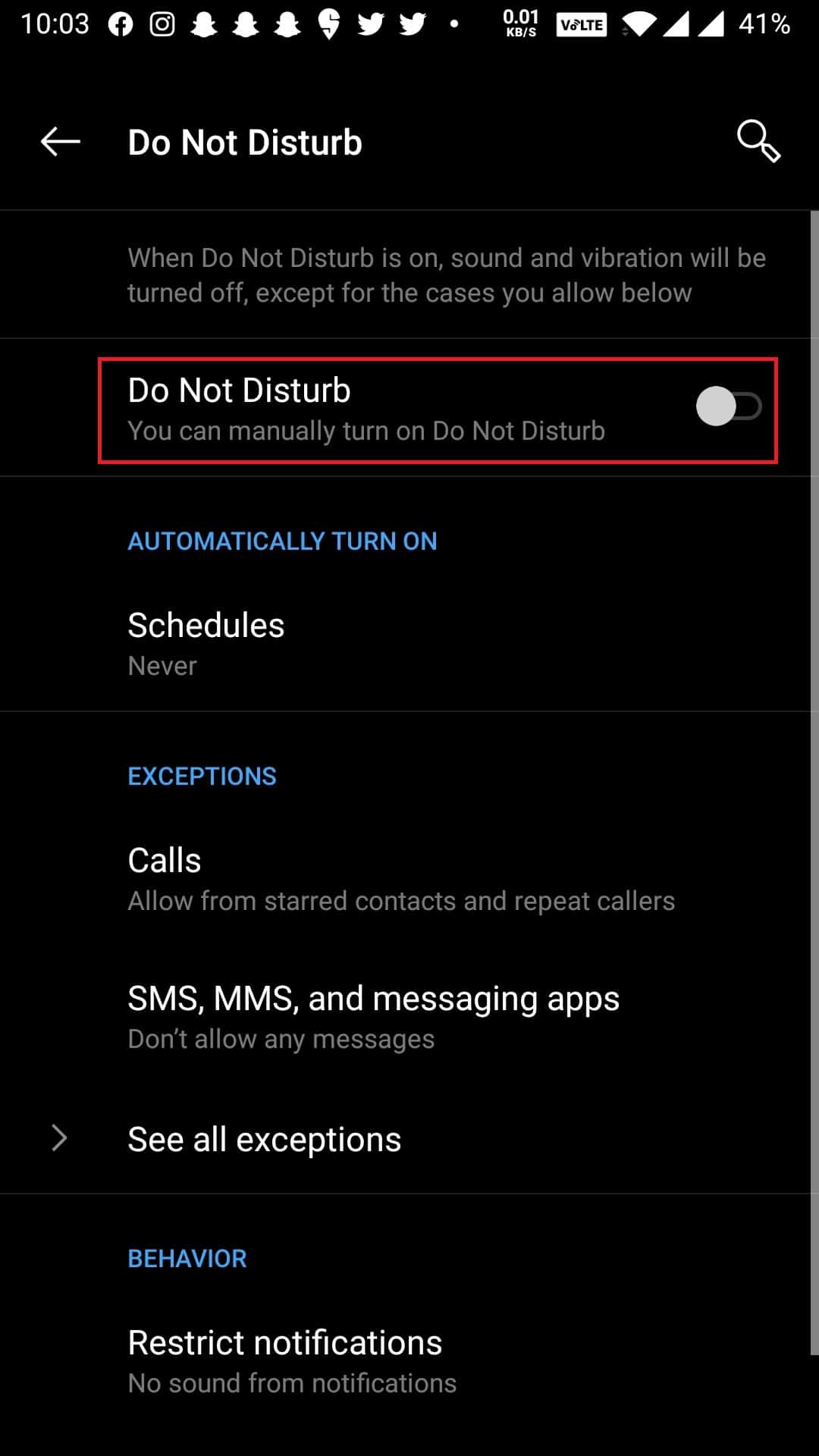 Simply disable Do Not Disturb mode from here. 