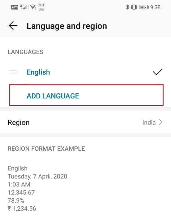 Simply tap on the Add Language option