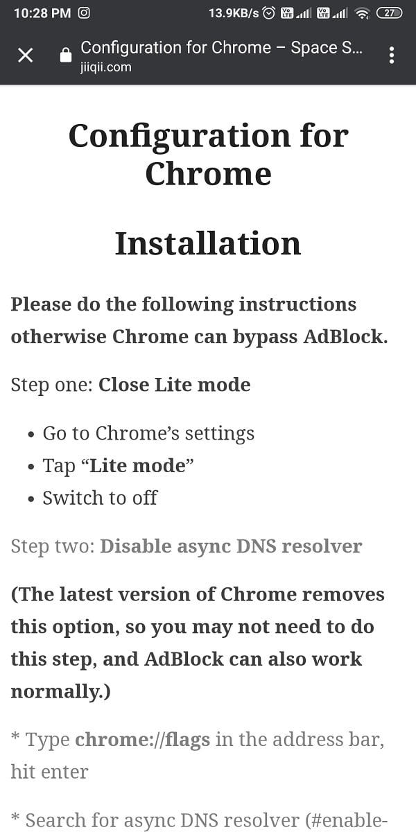 Start the Google Chrome configuration process