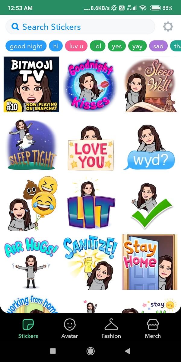 Stickers to send on Instagram, Snapchat or WhatsApp