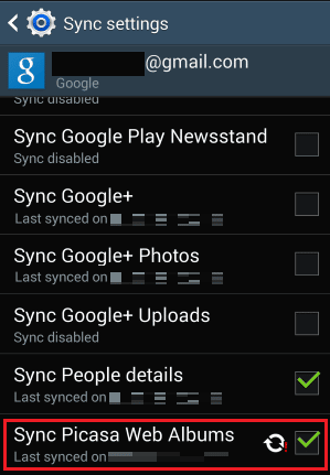 Swipe all the way down and tap on Sync Picasa Web albums to uncheck the box