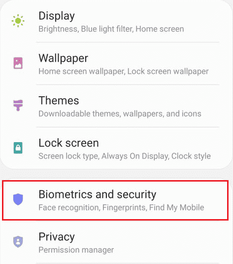 Swipe down and tap on Biometrics and security