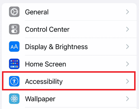 Swipe down and tap on the Accessibility option | How to Disable Screenshot on iPhone