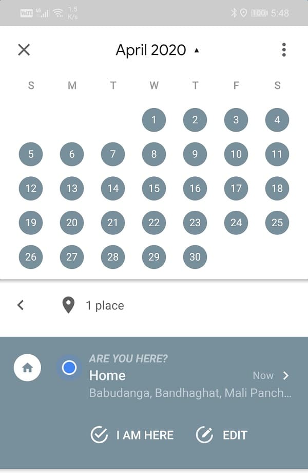 Swipe right to navigate backward on the calendar | View Location History in Google Maps