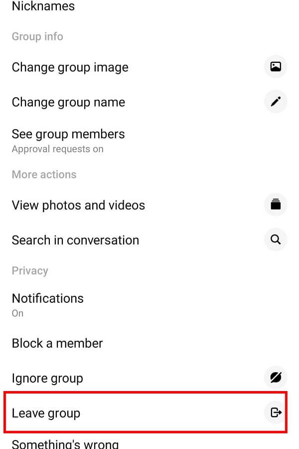Swipe up and tap on the Leave group option.