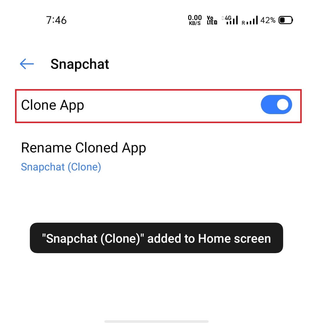 Preklopite drsnik in omogočite klon Snapchat