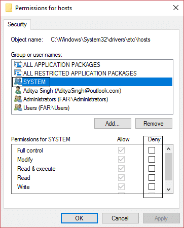 System permissions setting for host file