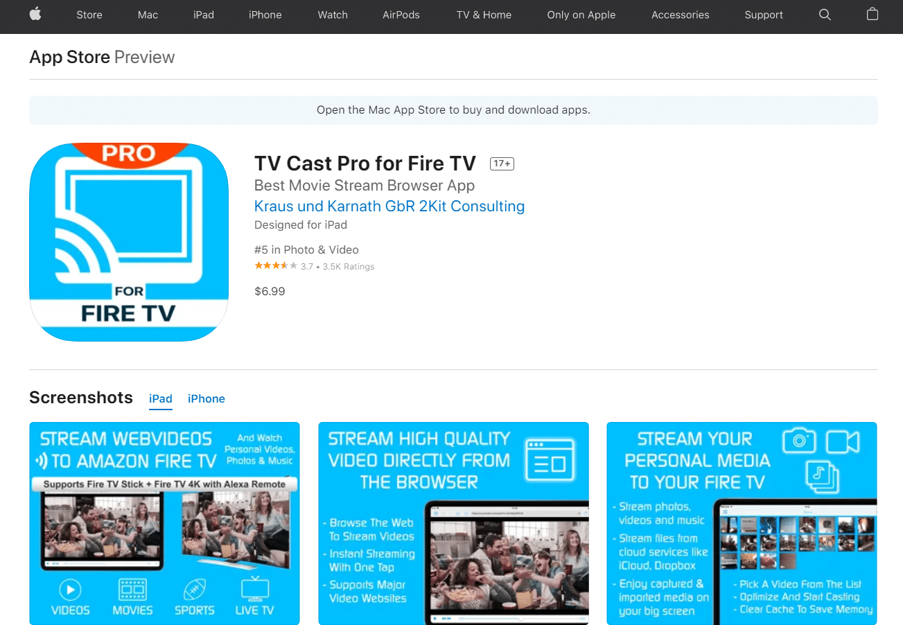 TV cast pro for firetv app store