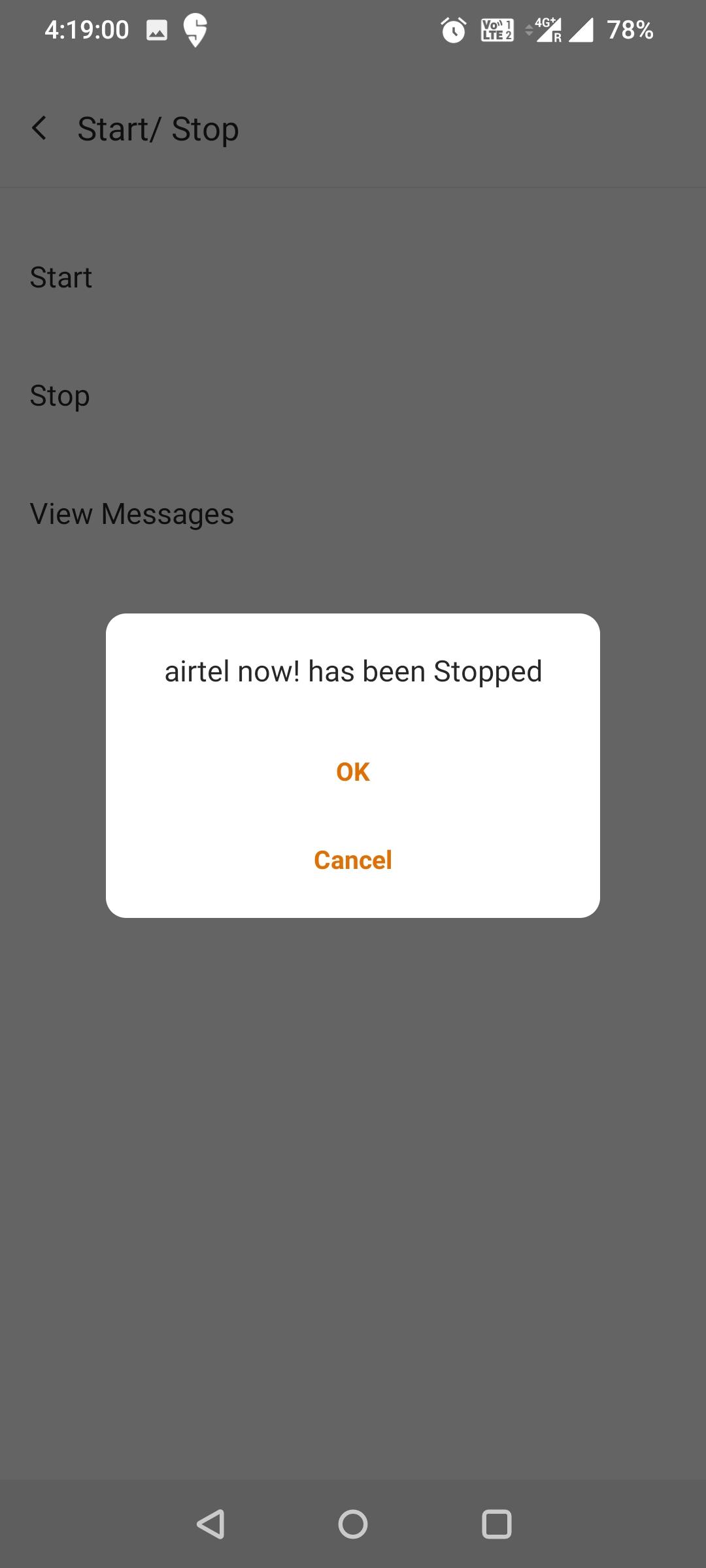 Tap OK airtel now has been stopped
