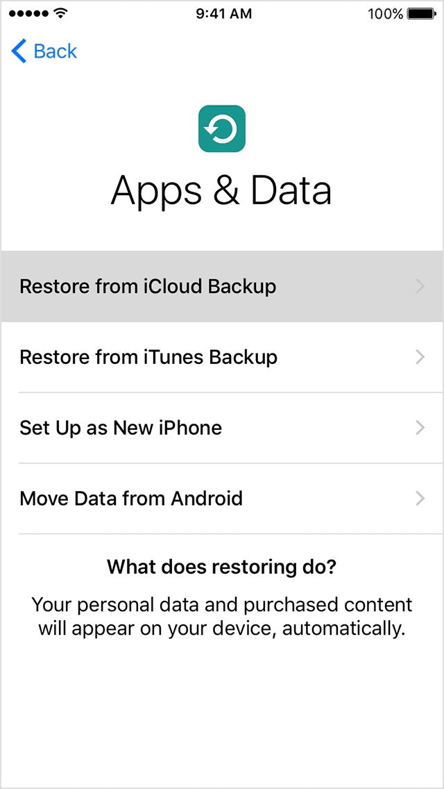 Tap Restore from iCloud Backup option on iPhone