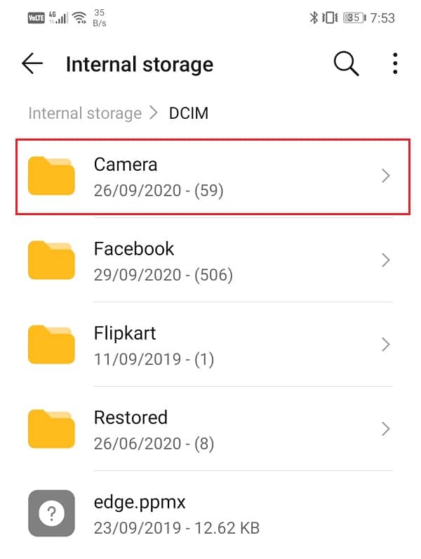 Tap and hold the Camera folder, and it will get selected