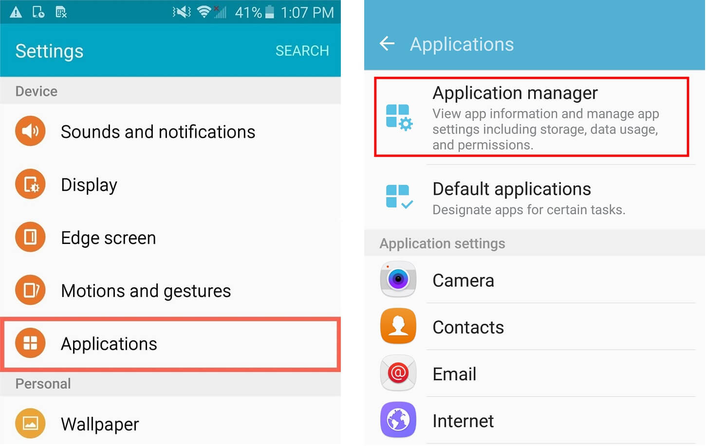 Tap on Applications and then click on the Application manager