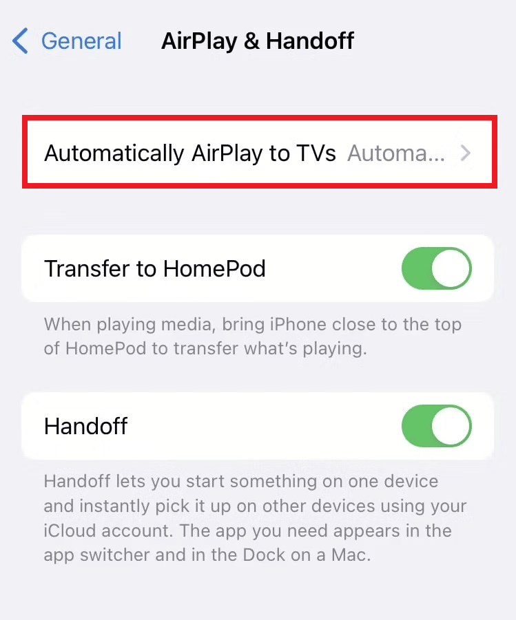 Tap on Automatically AirPlay to TVs