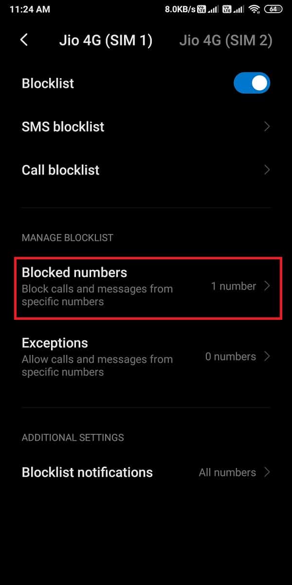 Tap on Blocked numbers | Fix Android phone call goes straight to voicemail