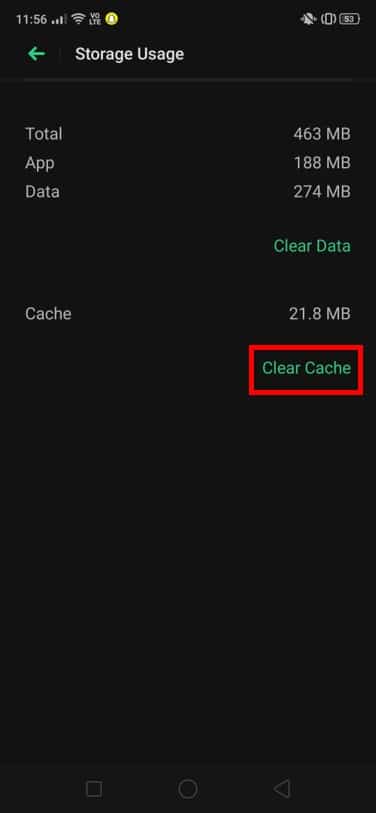 Tap on Clear Cache to successfully clear all the cache data. | Fix Snapchat Camera Black Screen Issue