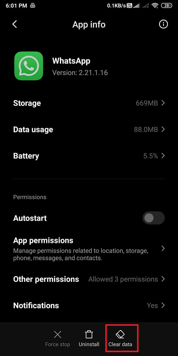 Tap on 'Clear data' at the bottom.