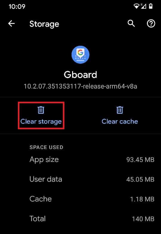 Tap on Clear storage to delete all the data | How To Delete Learned Words From Your Keyboard On Android