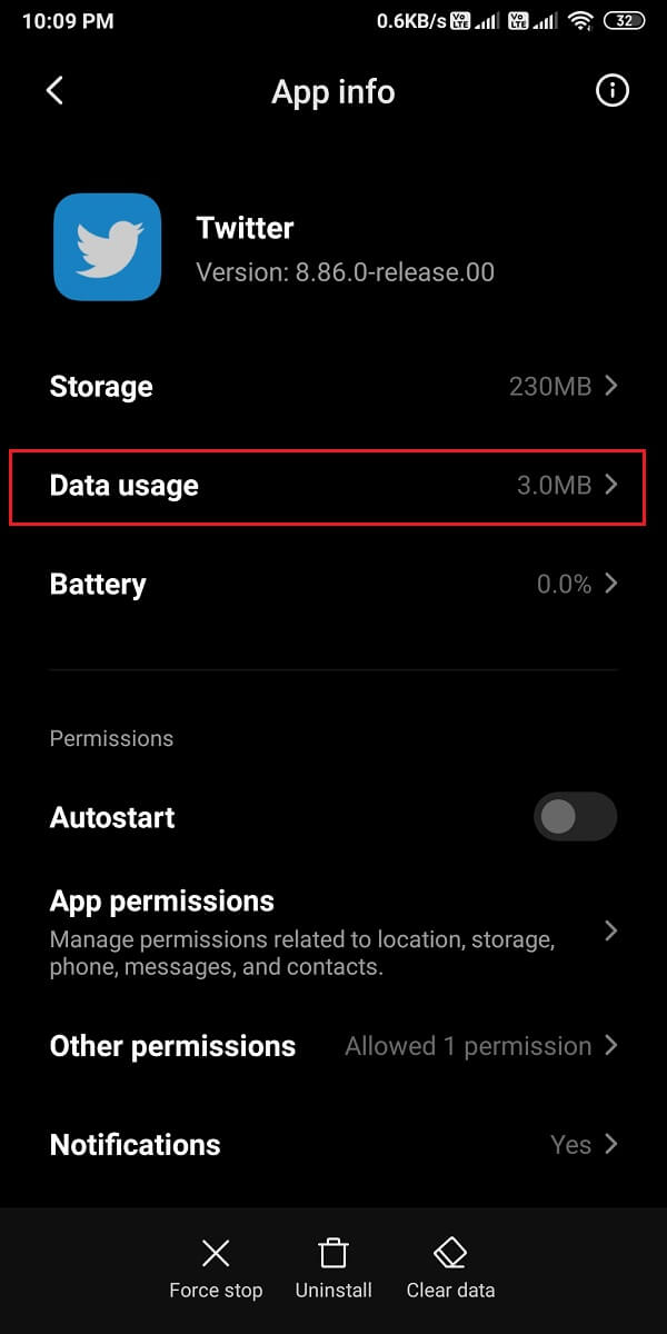 Tap on Data usage | Fix Twitter Notifications not Working