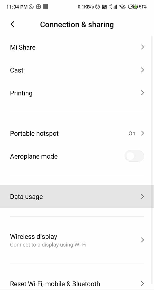 Tap on Data usage under Connections tab