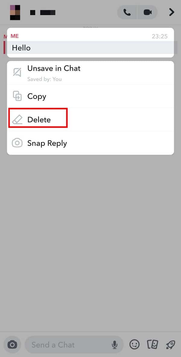 Tap on Delete to delete the particular chat. | How to Save Snapchat Messages for 24 hours