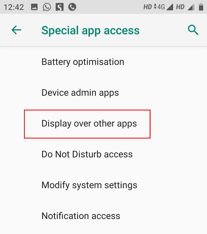 Tap on Display over other apps