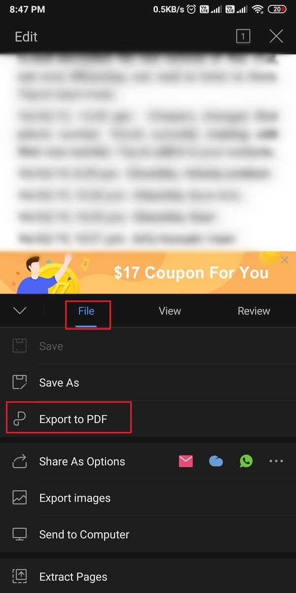 Tap on Export to PDF | How to Export WhatsApp Chat as PDF